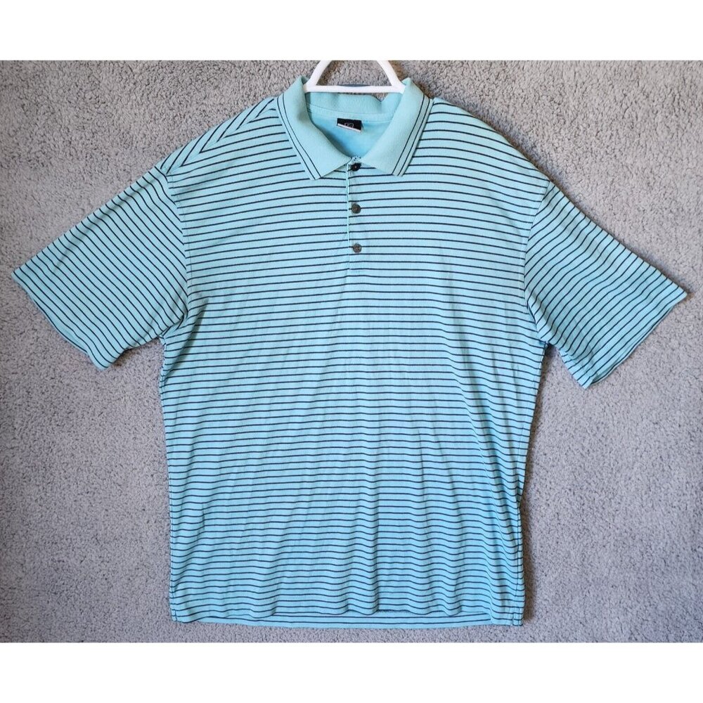 Nike Golf Dri-Fit‎ Blue & Black Striped Short Sleeve Logo Polo Shirt Size XL
